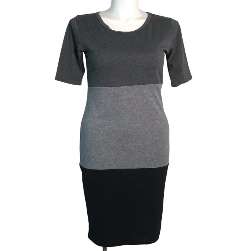 LULAROE GREY & BLACK COLOR BLOCK T-SHIRT‎ DRESS